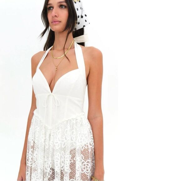 For Love and‎ Lemons Sonnet Lace Maxi Dress Medium White Halter - Picture 3 of 16